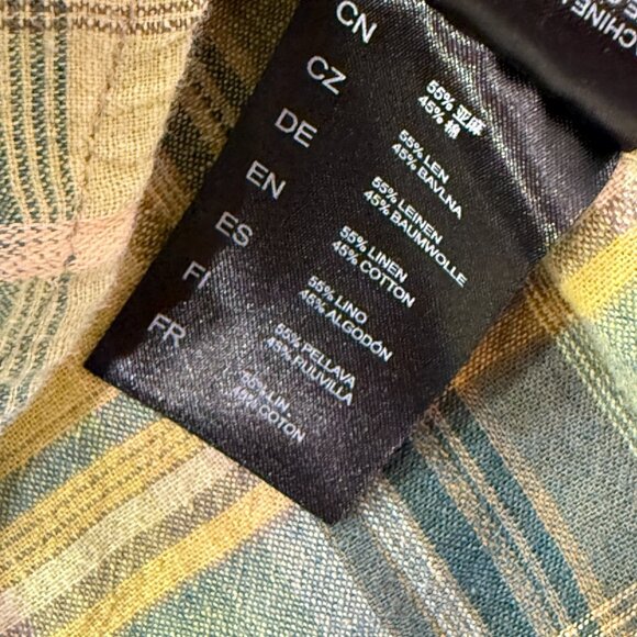 Kuhl Persuadr Shirt Men L Yellow Green Brown Linen Plaid Short Sleeve Button Up - Picture 7 of 15